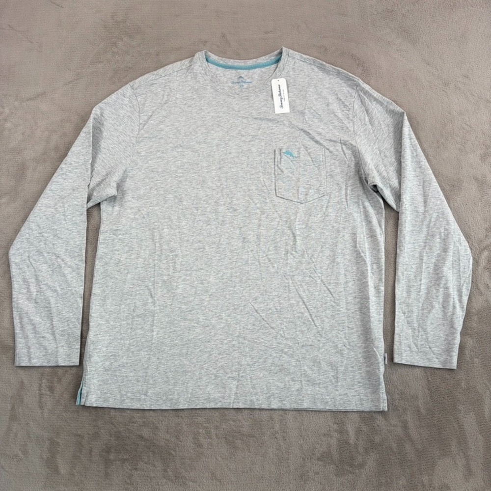 Tommy Bahama Bali Skyline Long-Sleeve T-Shirt in Zinc Heather Grey Men Large NWT